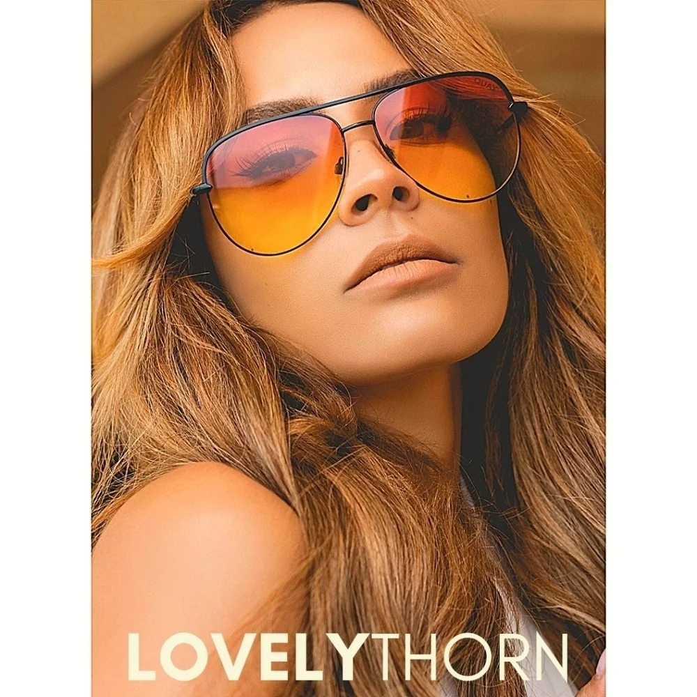 QUAY // ltd ed desi collab oversize black frame orange yellow aviators FLAWED - Picture 9 of 16